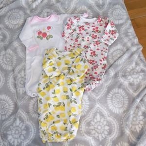 Baby night gown lemon and strawberry set 0-6 month